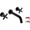 Robinet mural lavabo ROUSSEAU - tete céramique 1/4 t - couleur noir - col de ...