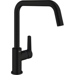 Robinet de cuisine - Mitigeur monocommande évier - Noir mat - Bec haut - Rota...