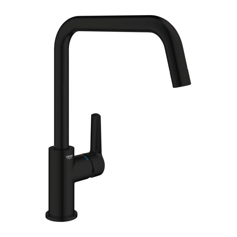 Robinet de cuisine - Mitigeur monocommande évier - Noir mat - Bec haut - Rota...