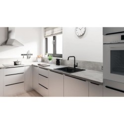 Robinet de cuisine - Mitigeur monocommande évier - Noir mat - Bec haut - Rota...