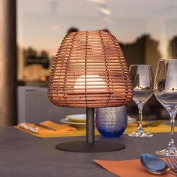 Lampe de table sans fil - LUMISKY - BOHEME - H25 cm - Rotin naturel - LED bla...