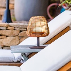 Lampe de table sans fil - LUMISKY - BOHEME - H25 cm - Rotin naturel - LED bla...