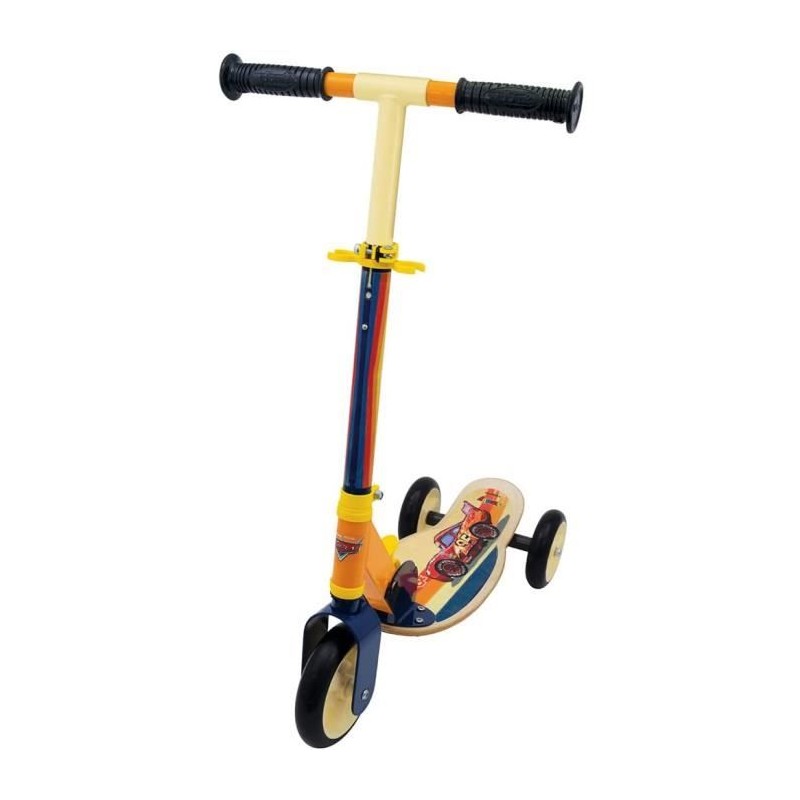 Smoby - Cars - Patinette pliable - 3 roues silencieuses - Plateau bois - Jaun...