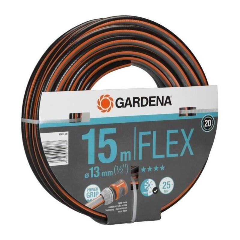 Tuyau d'arrosage Comfort FLEX - GARDENA - 15m - Ø13mm - Anti-noeud et indéfor...