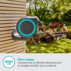 Dévidoir automatique mural RollUp M 20 m - GARDENA - Liseret bleu - Enrouleme...