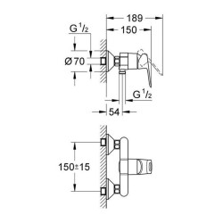 Mitigeur de douche monocommande BAULOOP avec cartouche céramique - GROHE - 23...