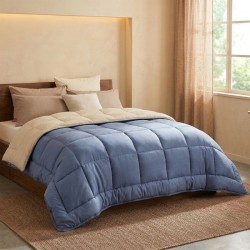CALGARY - Couette Chaude Microfibre 400gr/m² - Pétrole et Mastic - 220 x 240 cm