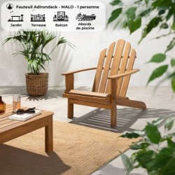 Fauteuil de jardin Adirondack pliable en bois d'Acacia FSC - MALO - Bois natu...