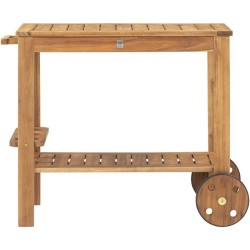 Desserte de jardin a roulettes en bois d'acacia FSC - SOLIS - Avec porte-bout...