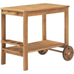 Desserte de jardin a roulettes en bois d'acacia FSC - SOLIS - Avec porte-bout...