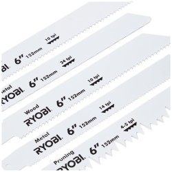 RYOBI - Blister 6 lames panachées scie sabre longueur 100 / 152 mm bois / mét...