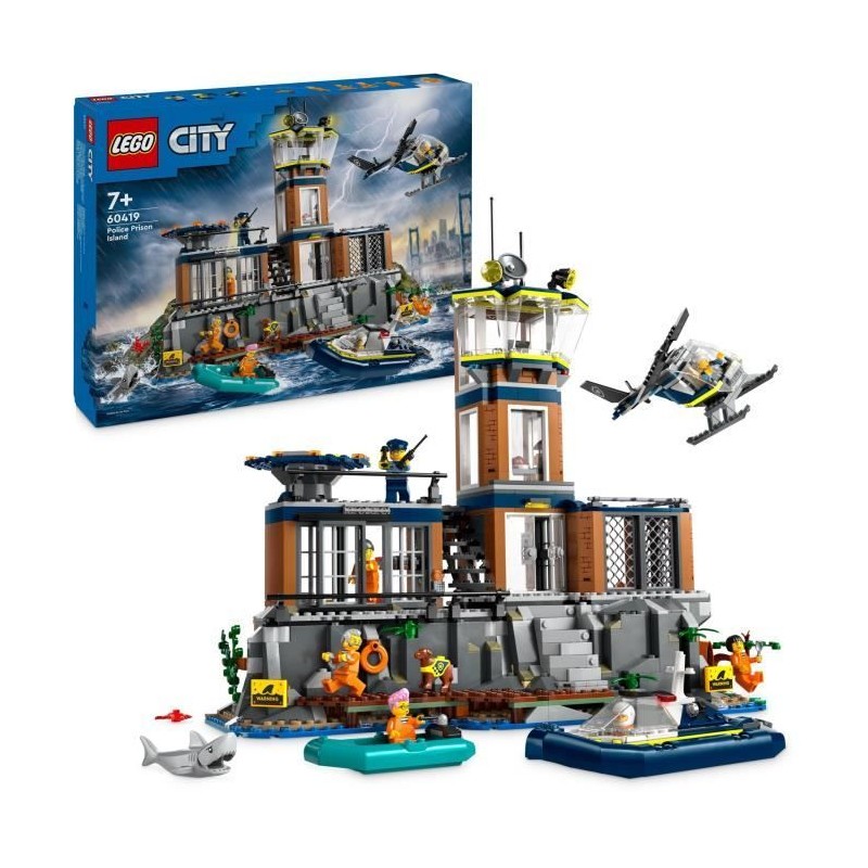 LEGO 60419 City La Prison de la Police en Haute Mer, Jouet avec Hélicoptere e...