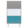 Meuble a chaussures CUBA - Décor Chene blanc et bleu - L70 x P24 x H125 cm