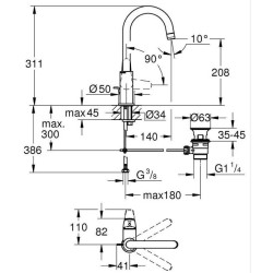 Mitigeur monocommande lavabo - GROHE Swift - 24330001 - Chromé - Taille L - B...