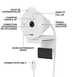 Webcam - Full HD 1080p - Logitech - Brio 300 - Microphone intégré - Blanc