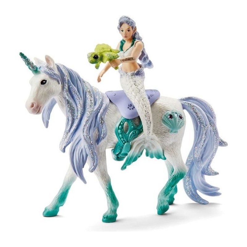 Sirene sur Licorne de mer, figurine fantastique, pour enfants des 5