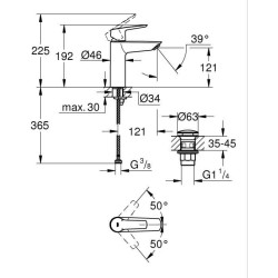 Mitigeur lavabo monocommande GROHE Start - Noir mat - Taille M - Bec moyen - ...