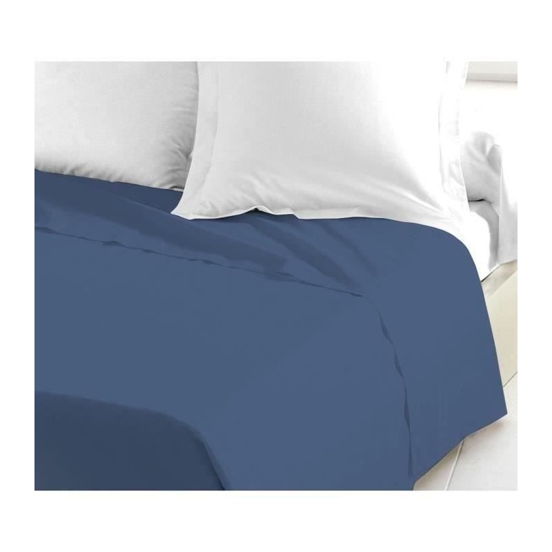 Drap plat - LOVELY HOME - 100% coton - 180 x 290 cm - Bleu