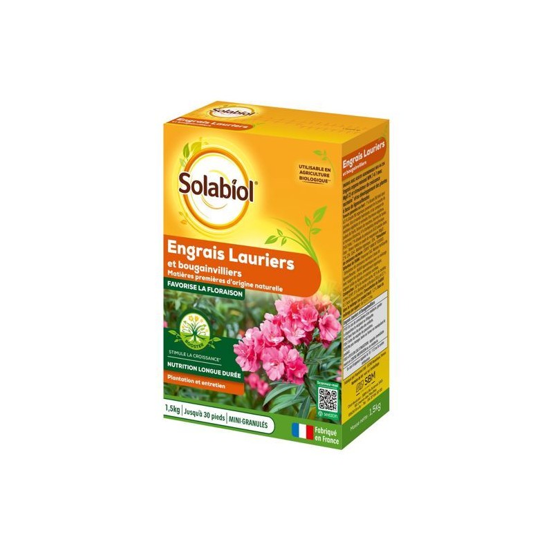 SOLABIOL Engrais lauriers & bougainvilliers - 1,5kg - Jusqu'a 30 pieds - Favo...