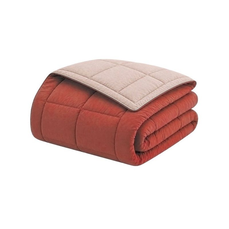 CALGARY - Couette Chaude Microfibre 400gr/m² - Gris Galet & Marron Gingembre ...