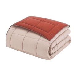 CALGARY - Couette Chaude Microfibre 400gr/m² - Gris Galet & Marron Gingembre ...