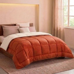 CALGARY - Couette Chaude Microfibre 400gr/m² - Gris Galet & Marron Gingembre ...