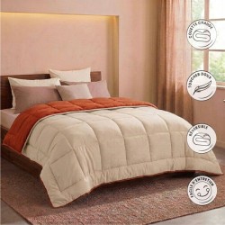 CALGARY - Couette Chaude Microfibre 400gr/m² - Gris Galet & Marron Gingembre ...