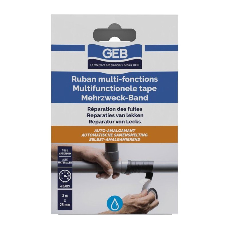 Ruban multi-fonctions - GEB - Anti-fuites auto amalgamant - 3 m x 25 mm