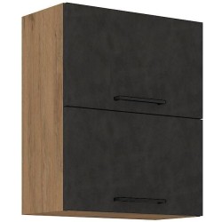 Meuble haut ROCK - Mélaminé décor chene lancelot et gris matera - 1 porte - L...