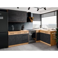 Meuble haut ROCK - Mélaminé décor chene lancelot et gris matera - 1 porte - L...
