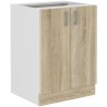 SARA Meuble bas - 2 portes - Décor chêne sonoma - L60xP48xH82 cm - Plan de tr...
