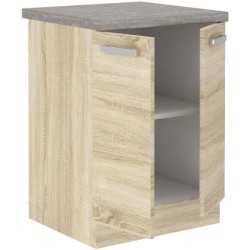 Meuble bas 2 portes battantes - Décor chêne sonoma - L 60 x P 51,6 x H 85 cm ...