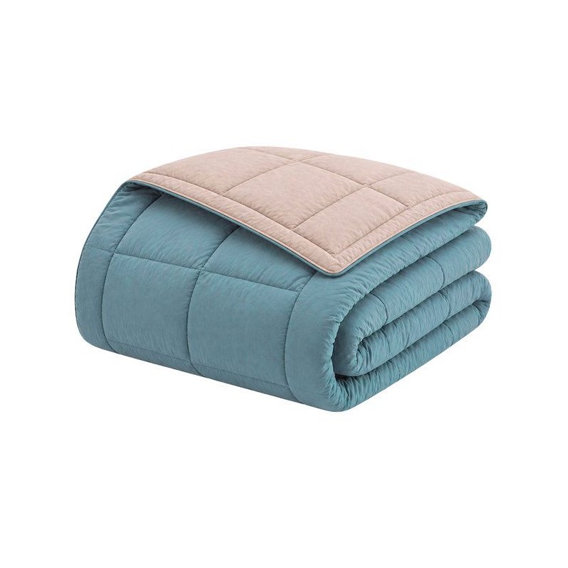 CALGARY - Couette Chaude Microfibre 400gr/m² - Beige Galet & Vert Lac - 220 x...