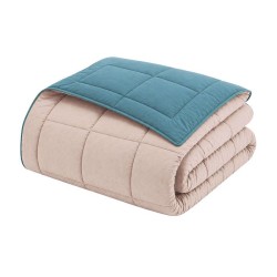 CALGARY - Couette Chaude Microfibre 400gr/m² - Beige Galet & Vert Lac - 220 x...