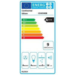 Hotte décorative inclinée - CONTINENTAL EDISON - CEHDI90B - A +++ - L90 cm - ...