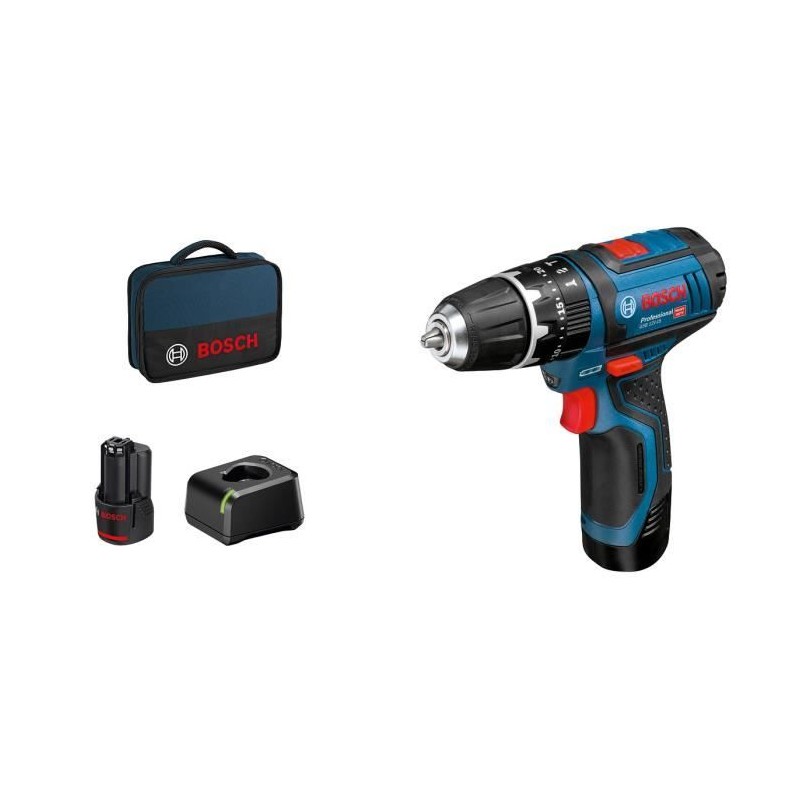Perceuse a percussion Bosch Professional GSB 12V-15 + 2 batteries 2,0Ah + Cha...