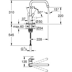 Mitigeur monocommande Evier - GROHE - Supersteel - Pivotant - Hauteur 310mm