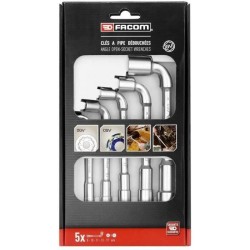 Coffret de 5 clés a pipe débouchées FACOM - 76.J5PB - 12 pans x 6 pans - Ouve...