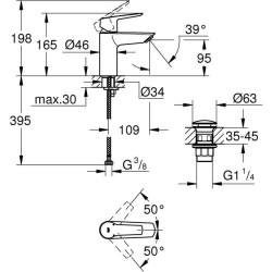 Mitigeur monocommande Lavabo GROHE Start - Taille S - limiteur de température...