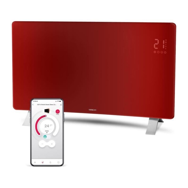 Radiateur intelligent Wi-Fi en verre - SENCOR - SCF 4742RD - 2400 W - 2 nivea...