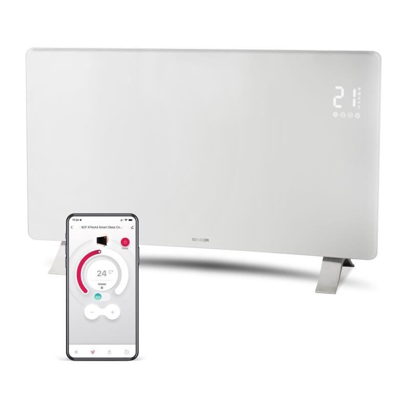 Radiateur intelligent Wi-Fi en verre - SENCOR - SCF 4740WH - 2400 W - 2 nivea...
