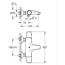 GROHE Mitigeur thermostatique Bain / Douche Precision Trend, protection anti-...