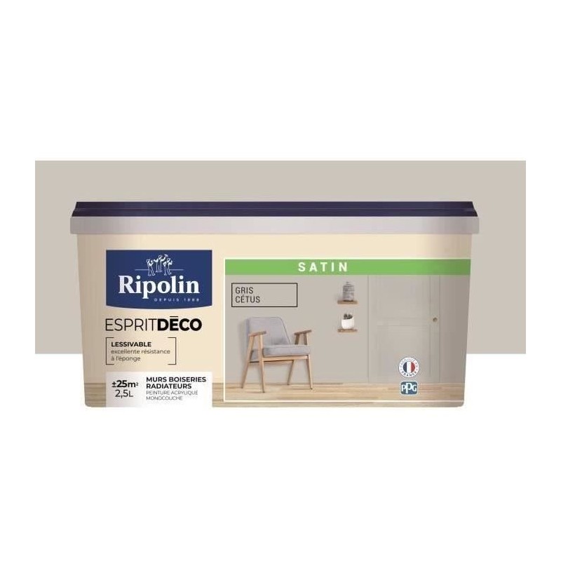 RIPOLIN Peinture Couleur Satin Ultra Couvrante pour Cuisine, Chambre, Salon, ...