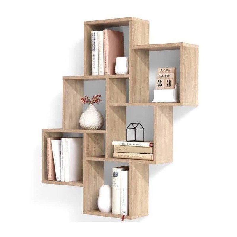FMD Etagere Murale avec 8 Compartiments Couleur Chene Tablette Salon Rangemen...