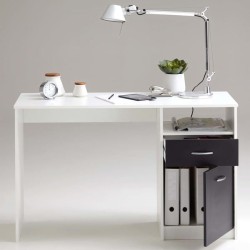 Bureau JACKSON - Décor blanc P/noir - L123 x H76,5 x P50 cm - Fabriqué en All...