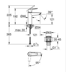Mitigeur lavabo monocommande GROHE Start - Noir mat - Taille M - Bec moyen - ...
