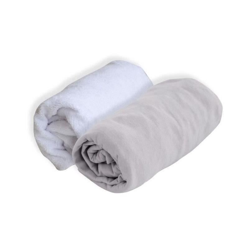 DOMIVA Drap housse + Alese Uni - 100% Coton - Traité Sanitized - Perle - 60 x...