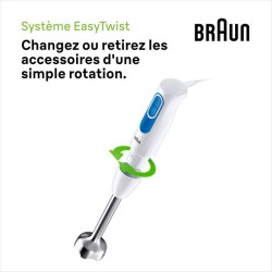 Pied mixeur BRAUN MQ20.001M - Moteur 600 W - 2 vitesses - Systeme