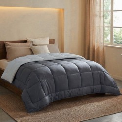 HUDSON - Couette Légere Microfibre - 200gr/m2 - Gris & Argent - 240 x 260 cm