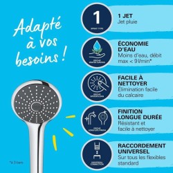 Douchette 1 jet GROHE Vitalio Joy 110 Chromé - Économie d'eau, Double paroi, ...